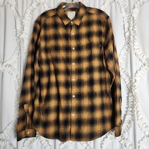 Life After Denim Plaid Fall Yellow Orange Black Flannel Shirt Sz Large